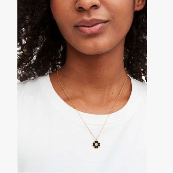 NWT Kate Spade Black & Gold Necklace Spade & Studs Enamel Mini Pendant #TSNK - Picture 5 of 8